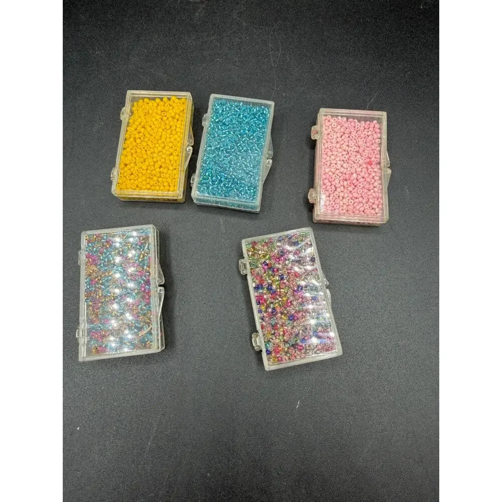 Vintage Glass Seed Beads Lot 5 Boxes Multicolor Pink Blue Yellow Jewelry Craft